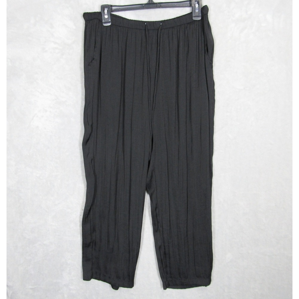 Van Winkle & Co. Womens XL Black Satin Pants Elastic Waist Drawstring Pockets